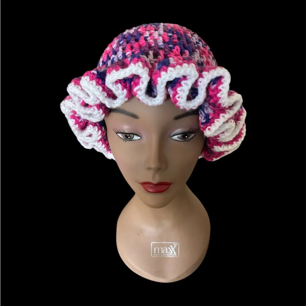 Colorful Crochet Ruffle Women's Hat - Picture 1 of 2